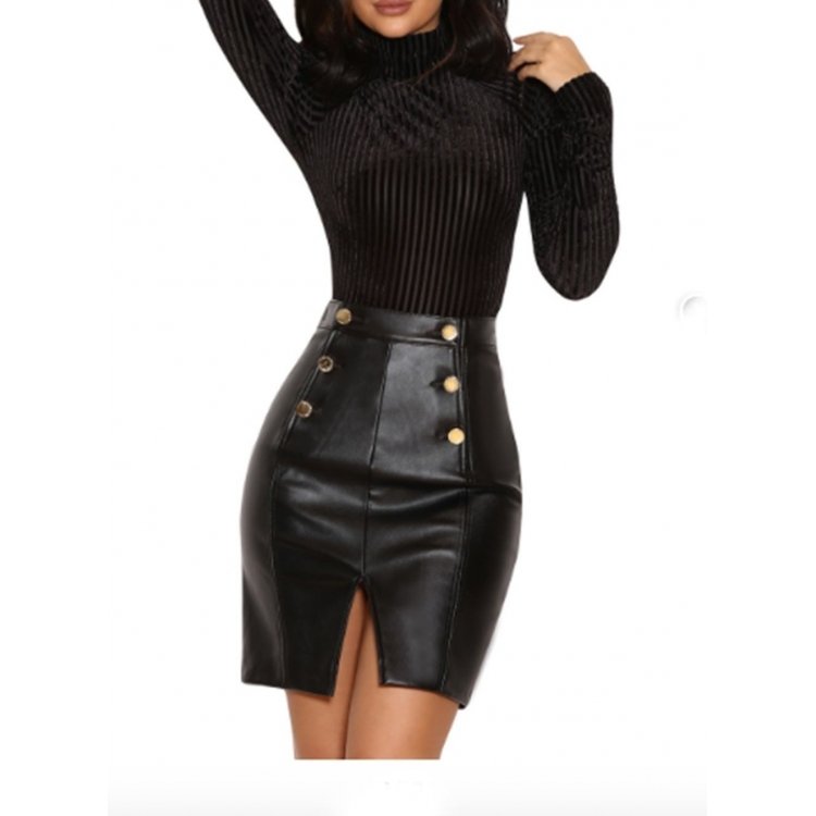 Genuine lambskin black leather mini skirt for women