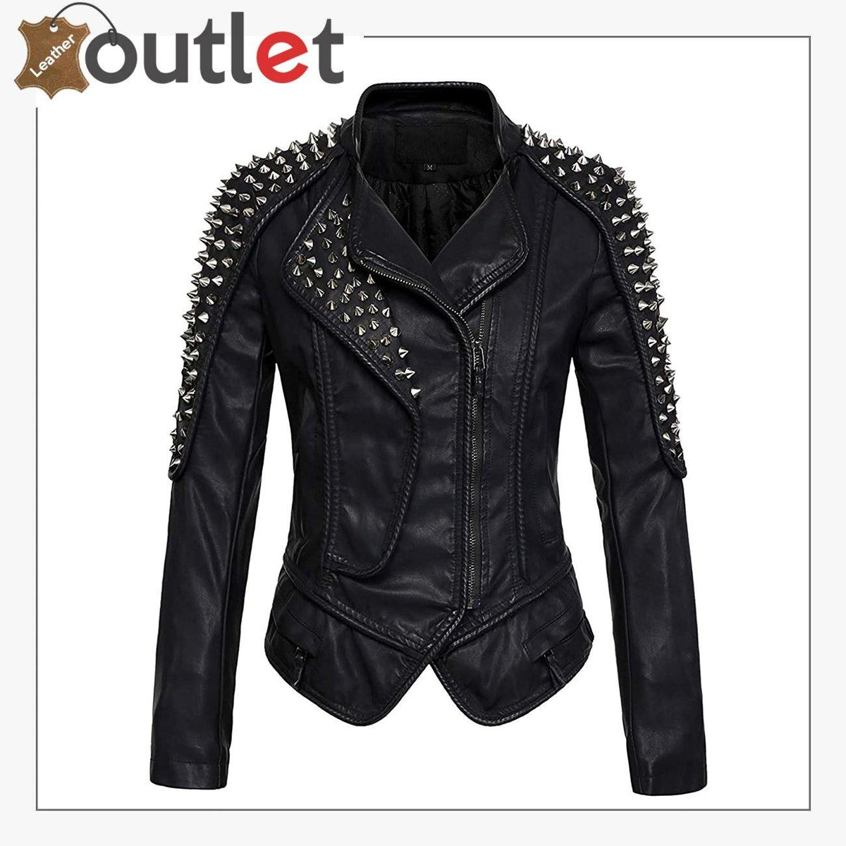 Stylish oblique zip slim fit studded leather jacket for men, front view