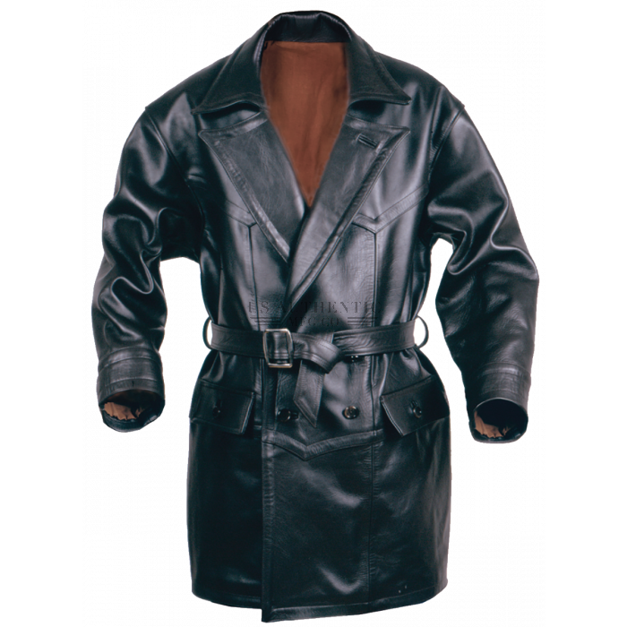 The racer leather coat for men in black with a band collar