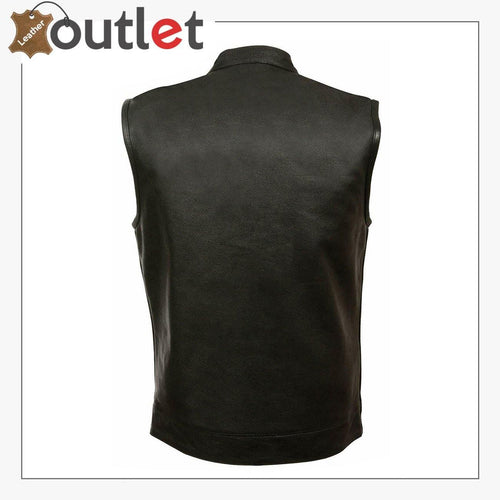 Clean back panel of mens premium leather waistcoat
