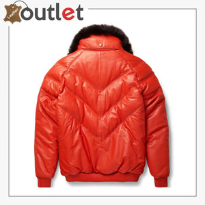 Top Saller Orange Leather V Bomber Jacket for Mens