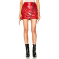Trendy Women Biker Style Red Genuine Lambskin Leather Mini Skirt Leather Outlet