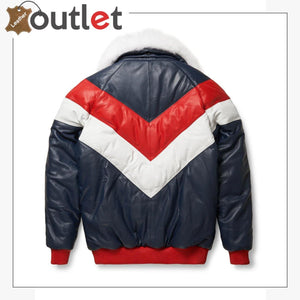Two-Tone Red and White V Bomber Leather Jacket - Leather Outlet