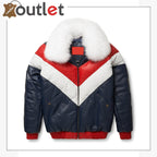 Two-Tone Red and White V Bomber Leather Jacket - Leather Outlet
