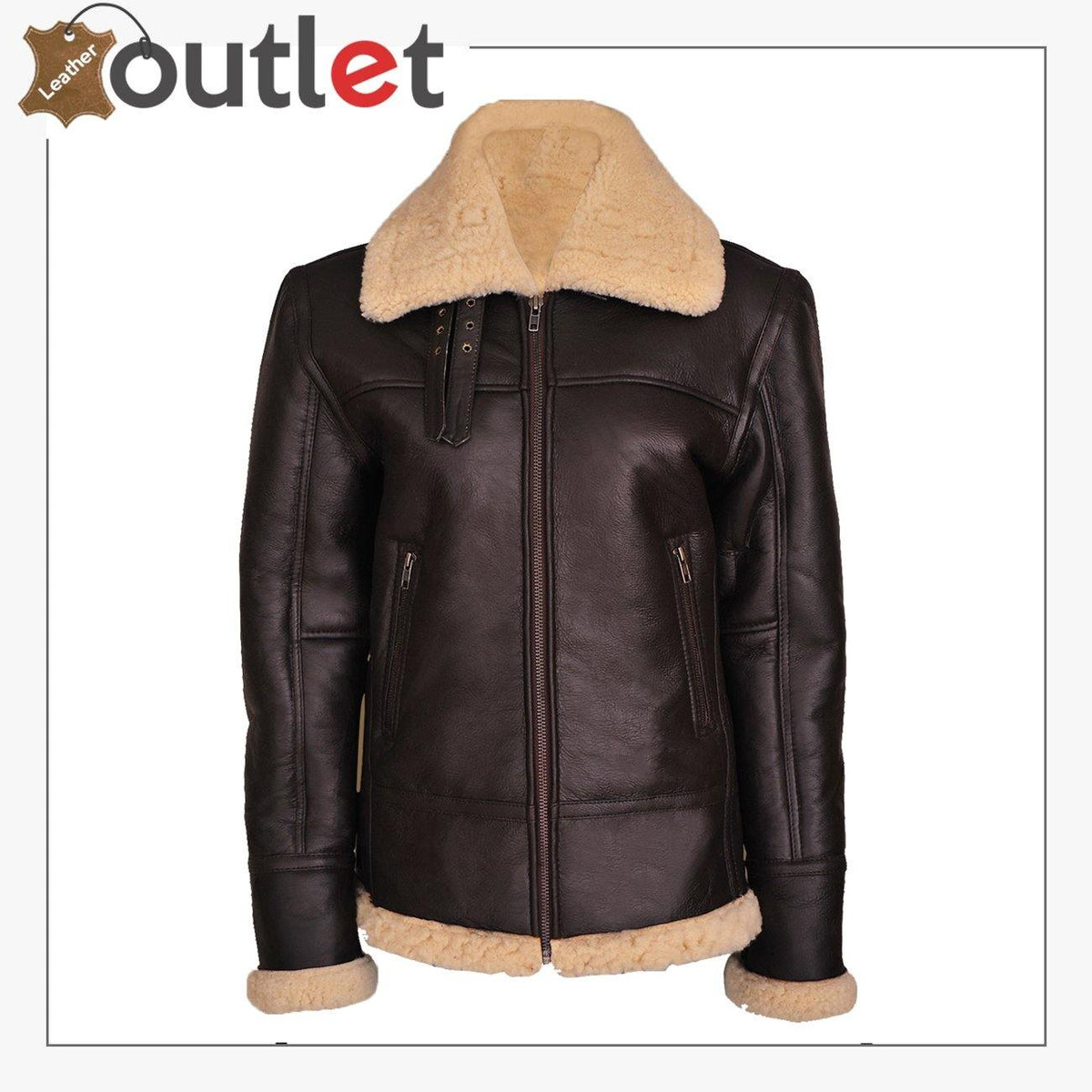 Women B3 bomber shearling aviator jacket with full fur collar, front view