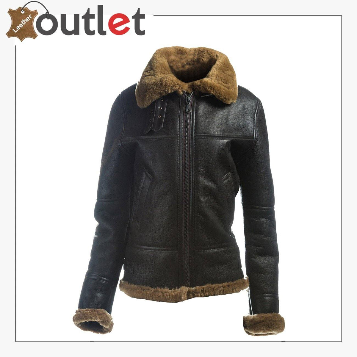 Women B3 bomber shearling leather jacket cropped at the waist, front view