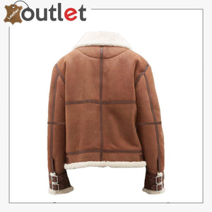 Women Casual Brown Shearling Leather Jacket
