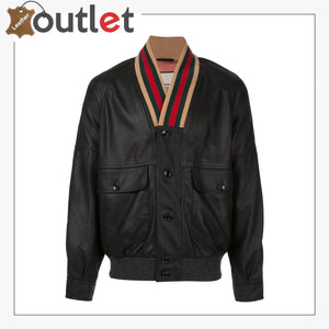 Web Collar Womens Leather Bomber Jacket - Leather Outlet