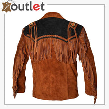 Load image into Gallery viewer, Western Cowboy Men&#39;s Brown Fringed Suede Leather Jacket - Leather Outlet
