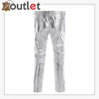 White Color Disco Nigh Club Leather Metallic Straight Pant Trouser