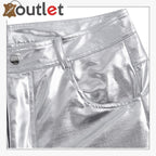 White Color Disco Nigh Club Leather Metallic Straight Pant Trouser