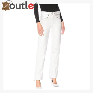 White Mens Stylish Leather Pants - Leather Outlet