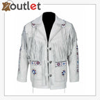 White Western Style Genuine Finished Cow Leather jacket - Leather Outlet