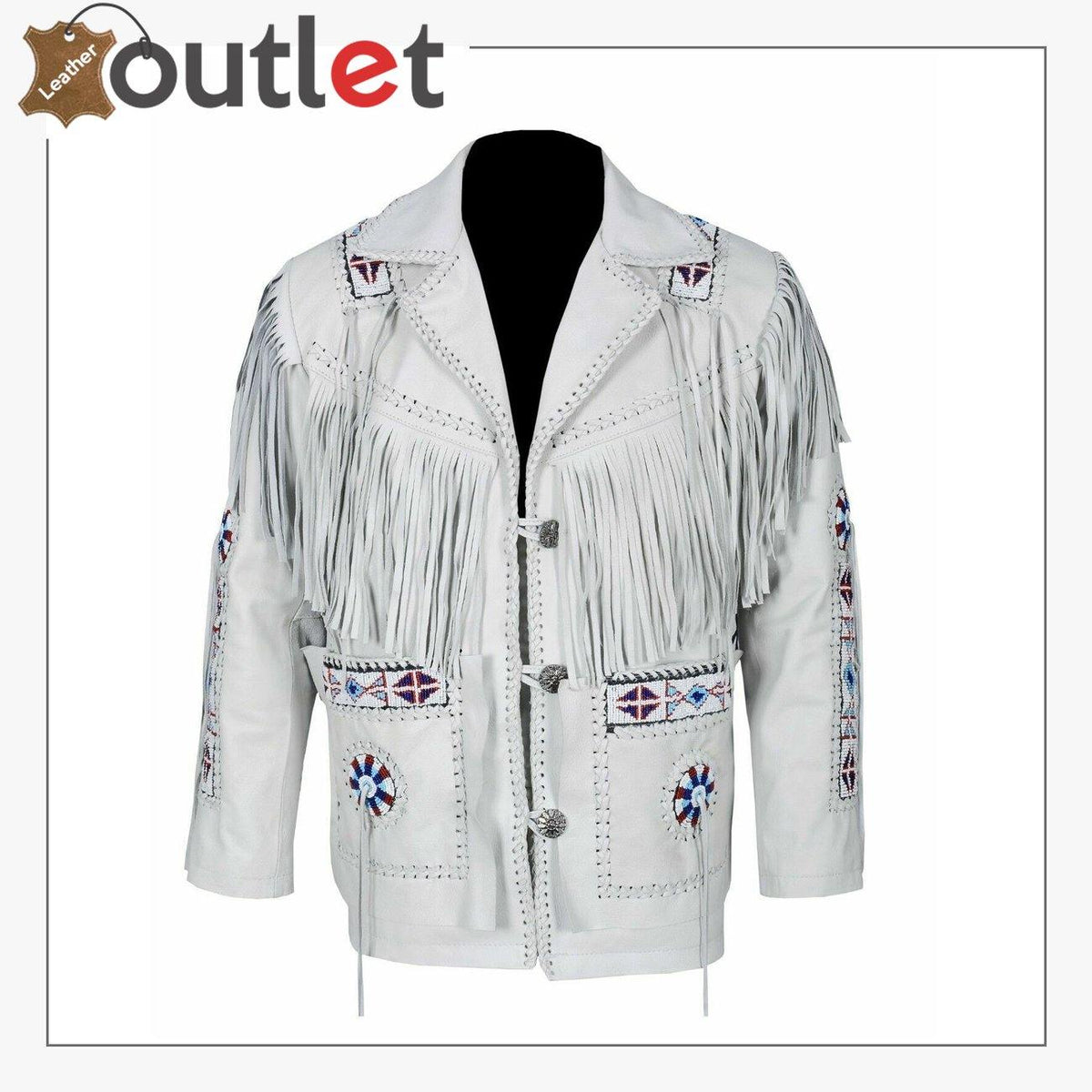 White western style genuine cow leather jacket with pointed chest yokes, front view