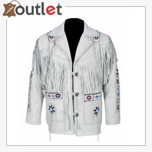 Load image into Gallery viewer, White Western Style Genuine Finished Cow Leather jacket - Leather Outlet
