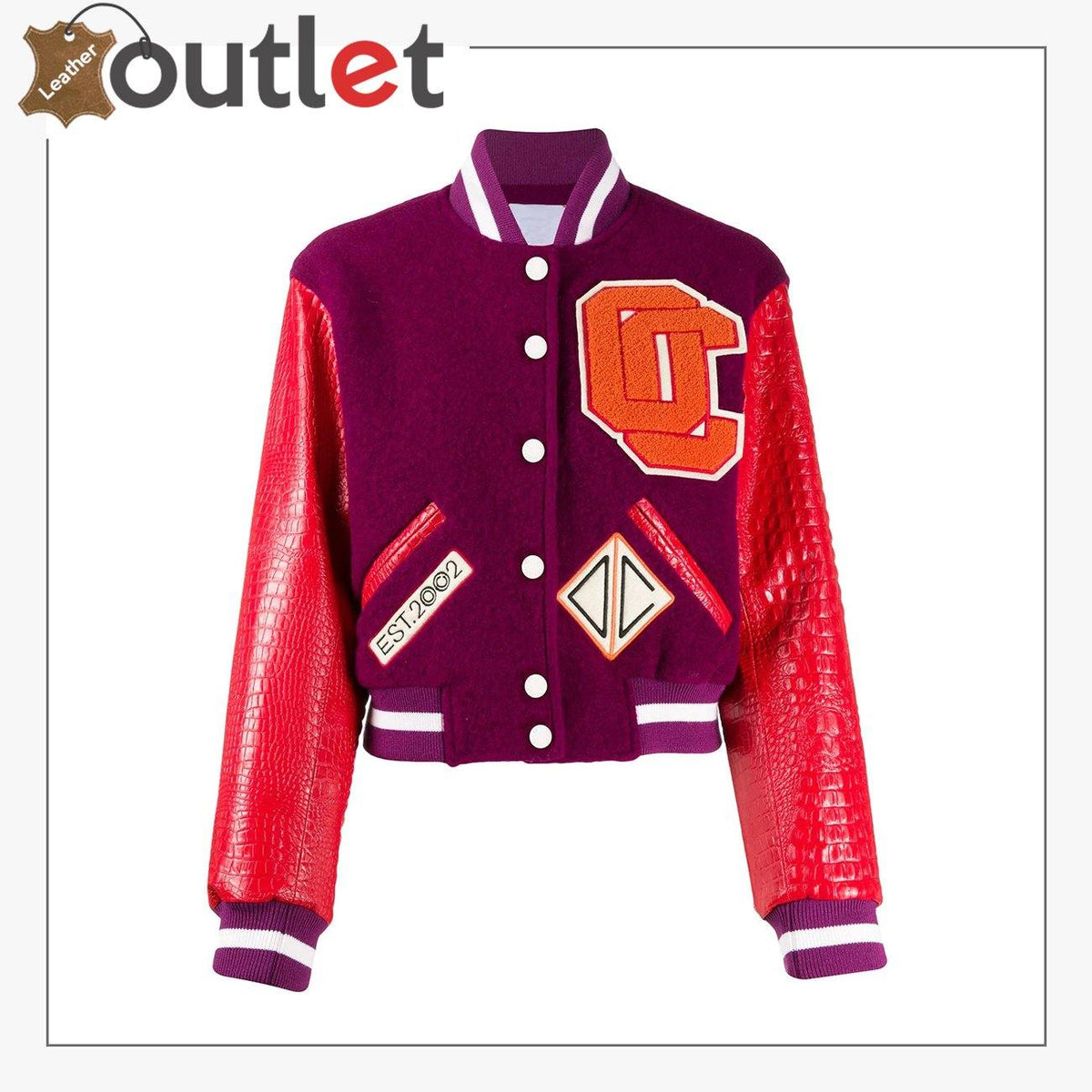 Women's sateen bomber varsity jacket with ribbed trims, front view