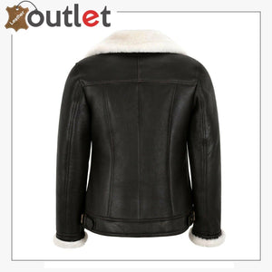 Women Sheepskin Jacket White Real Shearling Fur Pilot Warm Bomber Jacket - Leather Outlet