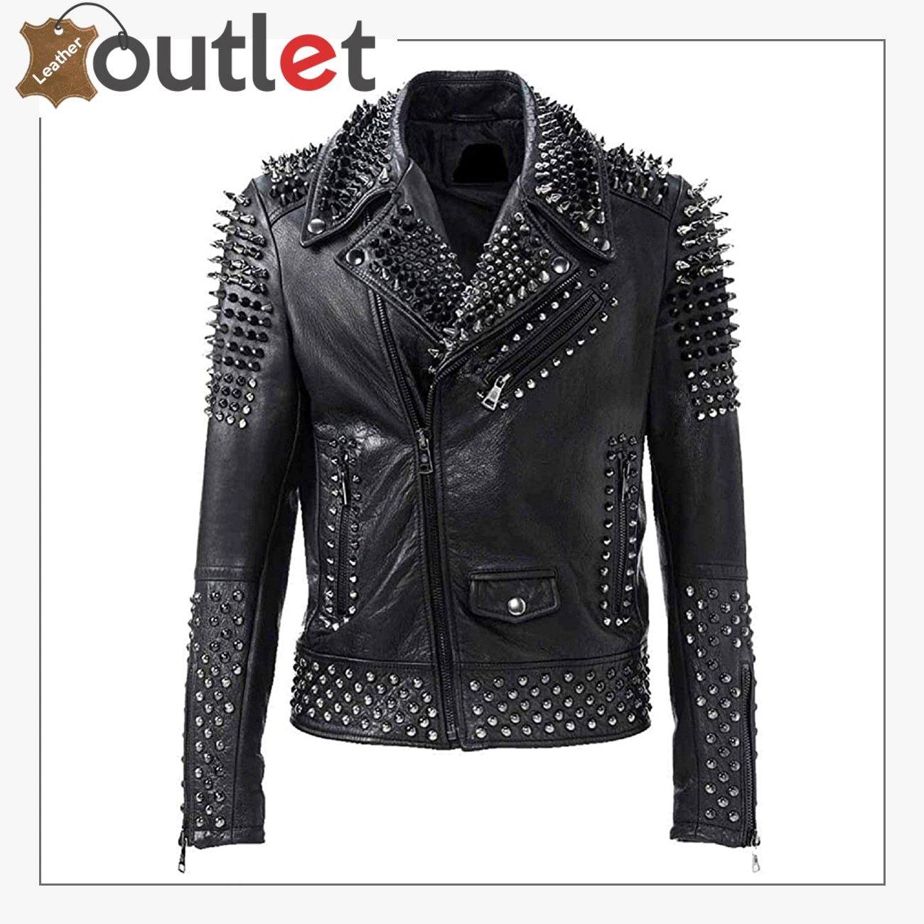 Women Studded Spike Black Leather Jacket – Leather Outlet
