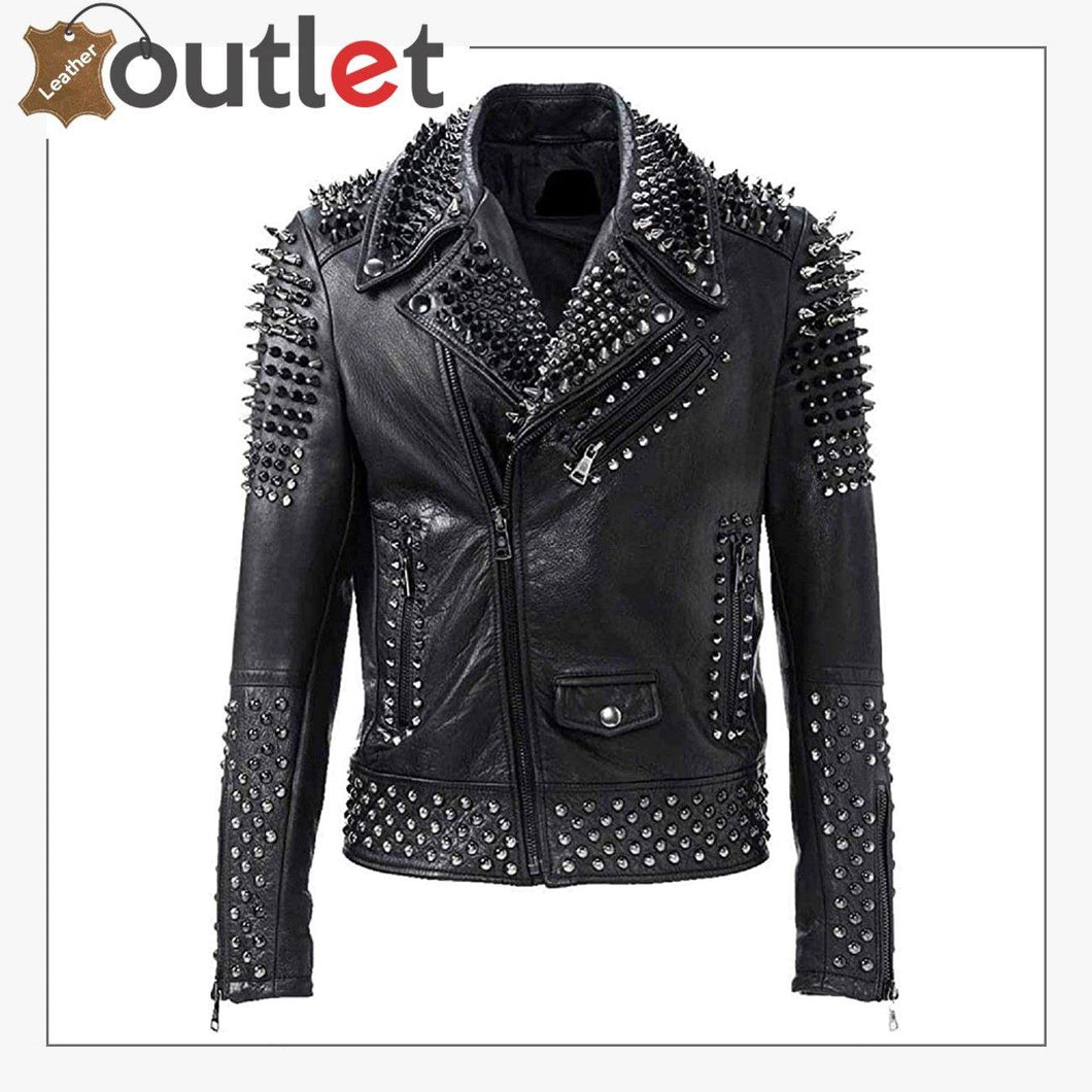 Women Studded Spike Black Leather Jacket