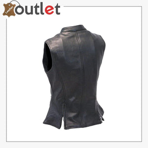 Women Black Zipper Genuine Lambskin Leather Vest