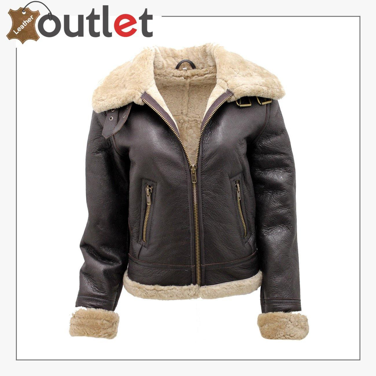 Women's ginger brown B3 WW2 thick sheepskin flying jacket, front view