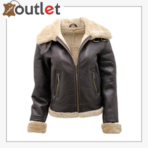Women's Brown B3 WW2 Ginger Real Thick Sheepskin Leather Flying Jacket - Leather Outlet