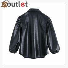 Load image into Gallery viewer, Women&#39;s Ladies Shirt Real Leather Bell Cuff Sleeve Shirt
