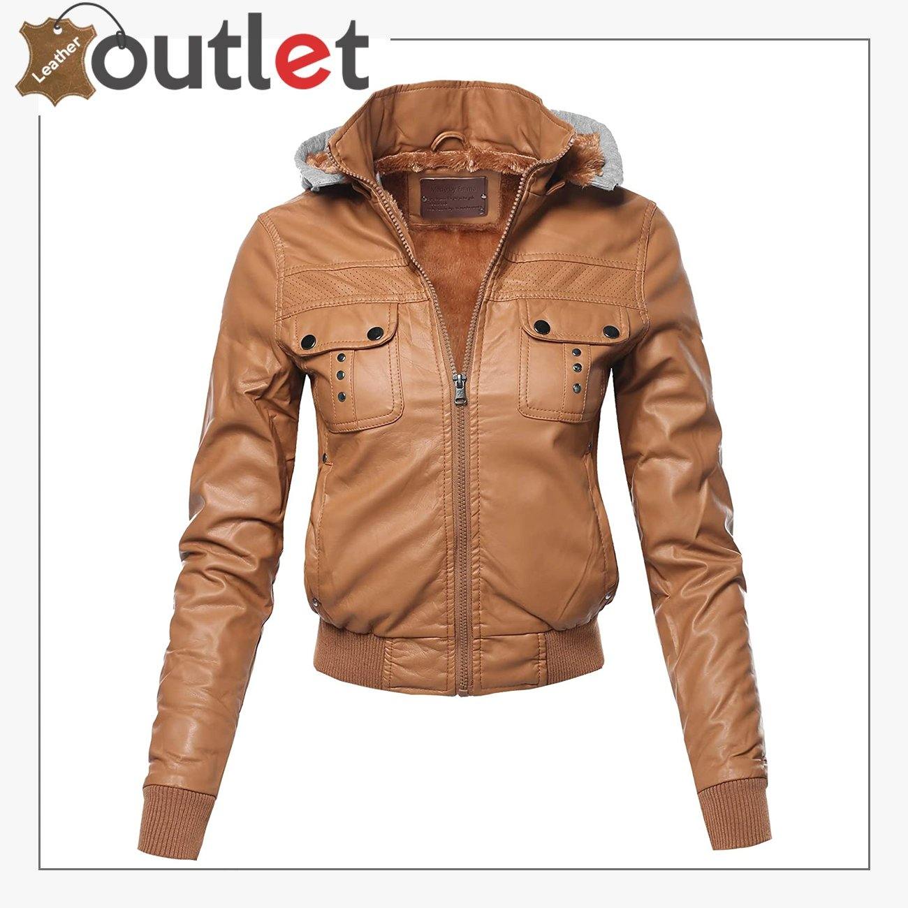 Womens Casual Stylish Trendy Zipper Leather Bomber Jacket