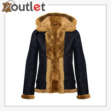 Load image into Gallery viewer, Womens Hooded Sheepskin Jacket B3 Flying Leather Jacket - Leather Outlet
