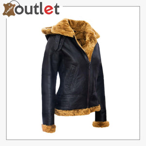 Womens Hooded Sheepskin Jacket B3 Flying Leather Jacket - Leather Outlet