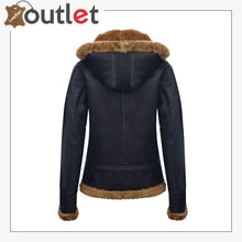 Load image into Gallery viewer, Womens Hooded Sheepskin Jacket B3 Flying Leather Jacket - Leather Outlet
