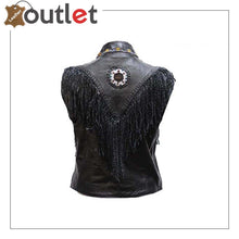 Load image into Gallery viewer, Womens Leather Vest With Nylon Lining Bone &amp; Beads - Leather Outlet
