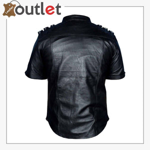 Womens Real Leather Black Police Shirt Handmade Leather Shirt - Leather Outlet