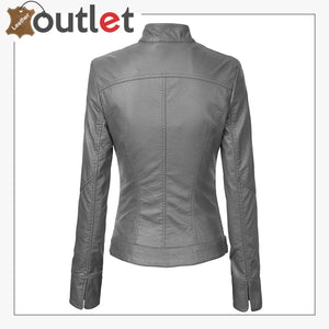 Womens Removable Hooded Faux Leather Moto Biker Fashion Jacket