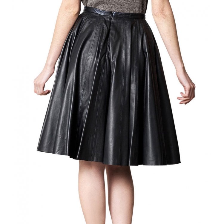 Womens Slim Fit Genuine Soft Lambskin Black Leather Skirt