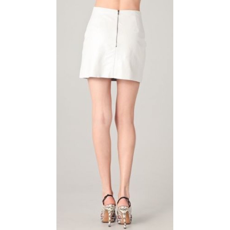 Womens Stylish Genuine Lambskin White Leather Mini Skirt Leather Outlet