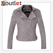 Load image into Gallery viewer, Womens Stylish Notched Collar Oblique Zip Leather Bomber Jacket
