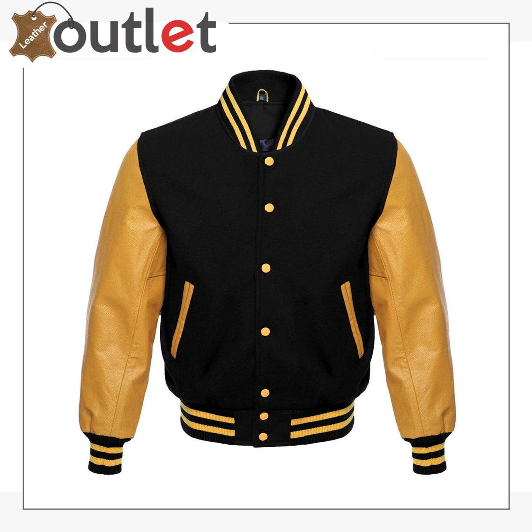 Wool Blend Baseball Leather Varsity jacket - Leather Outlet