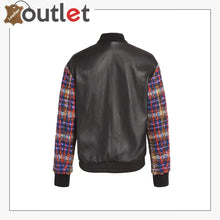 Load image into Gallery viewer, Wool Blend Tweed &amp; Leather Bomber Jacket - Leather Outlet
