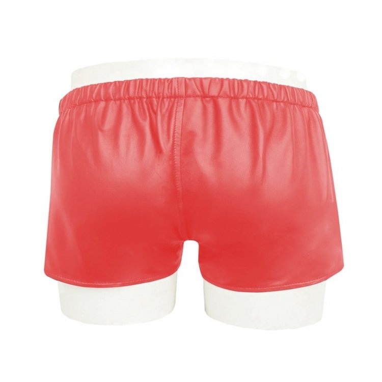 Custom Made Lace Up Style Red Leather Shorts for Men Leather Outlet