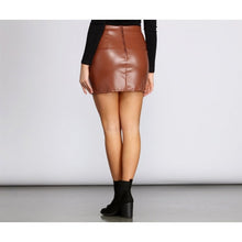 Load image into Gallery viewer, Girls High Rise Waist Hugging Fit Brown Leather Mini Skirt Leather Outlet
