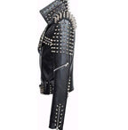 Handmade Women Black Punk Silver Spiked Studded Leather Biker Jacket - Leather Outlet