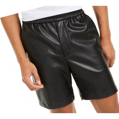 Men Casual Look Real Sheepskin Black Leather Shorts Leather Outlet
