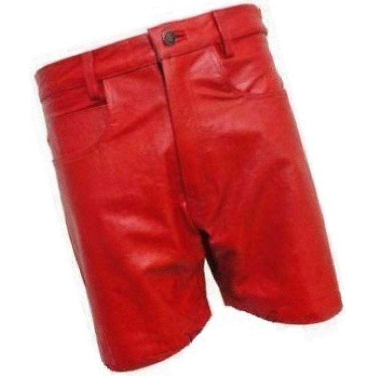 Men real sheepskin red leather shorts in genuine dyed hide