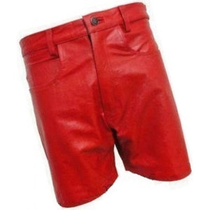 Men Casual Outwear Real Sheepskin Red Leather Shorts