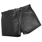 Men Cool Fashion Real Sheepskin Black Leather Shorts Leather Outlet