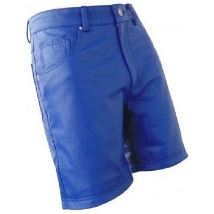 Men real sheepskin blue leather shorts in genuine dyed hide