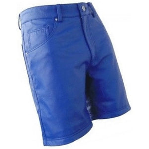 Men Cool Fashion Real Sheepskin Blue Leather Shorts Leather Outlet