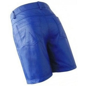 Men Cool Fashion Real Sheepskin Blue Leather Shorts Leather Outlet
