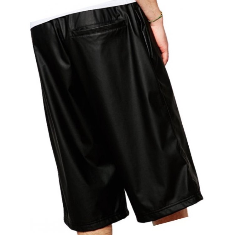 Men Dude Look Real Sheepskin Black Leather Shorts Bermuda Leather Outlet